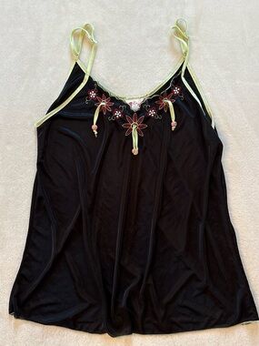 Vintage Y2K Black Green Floral Embellished Beaded E-Power Large Lingerie Dress